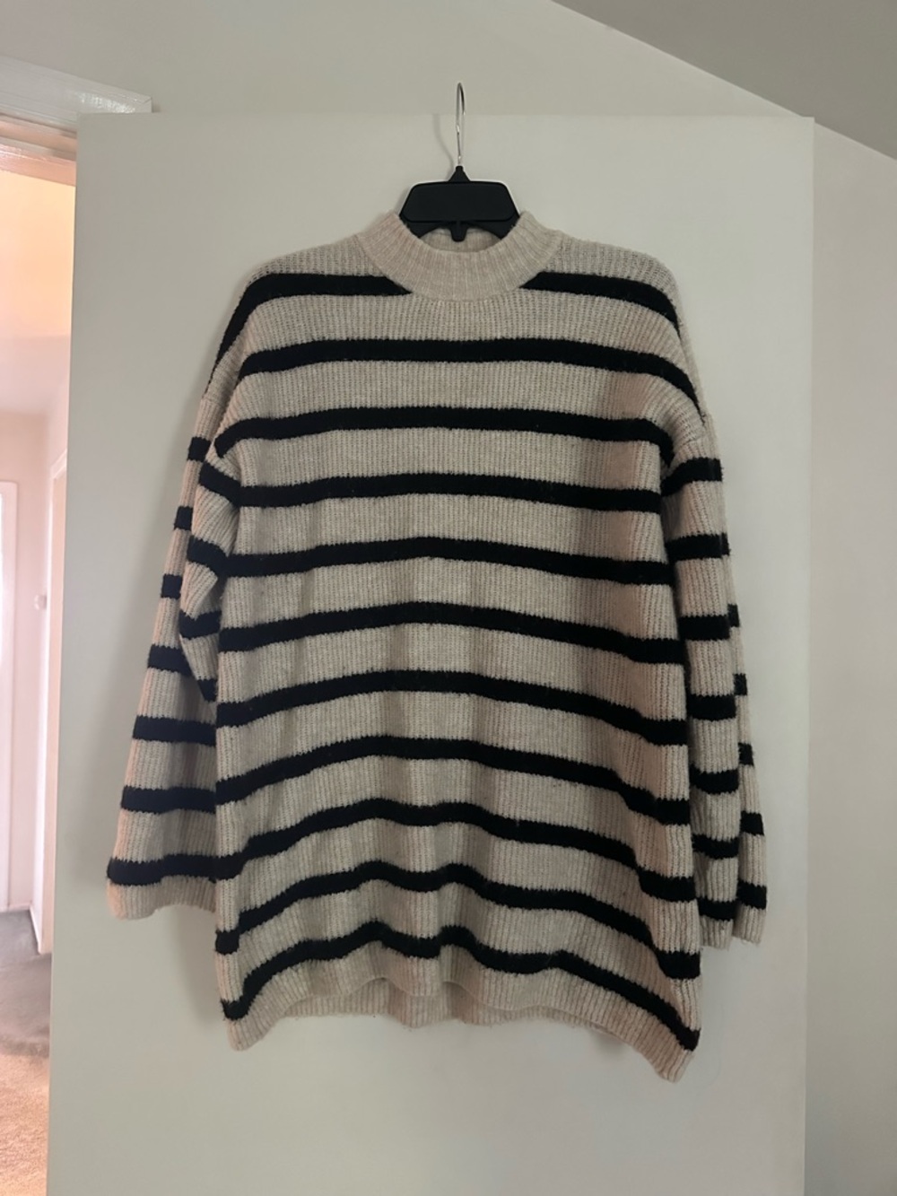 H&M Cream and Black Striped Knit Sweater